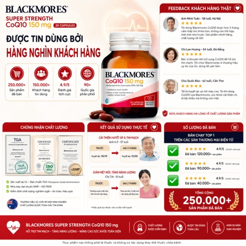 Blackmores Super Strength Coq10 150mg 30 Capsules  hỗ trợ hệ thống tim mạch và mạch máu khỏe mạnh
