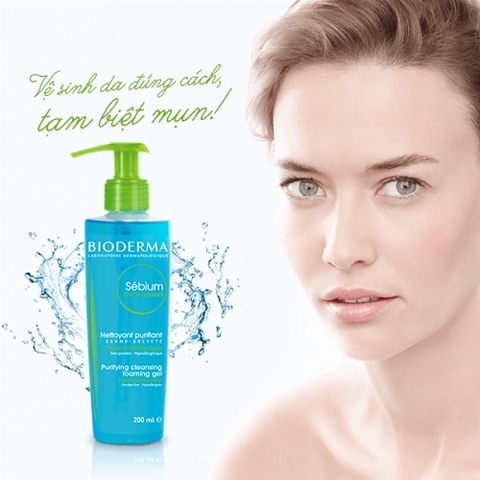 Gel rửa mặt bioderma dành cho da dầu và hỗn hợp chai 200ml giúp kiểm soát dầu thừa, ngăn ngừa mụn hiệu quả