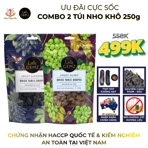 [GIÁ SỐC] - 250g Sapphire + 250g Globe Globe Nho khô nguyên cành Little Gemz Sweet