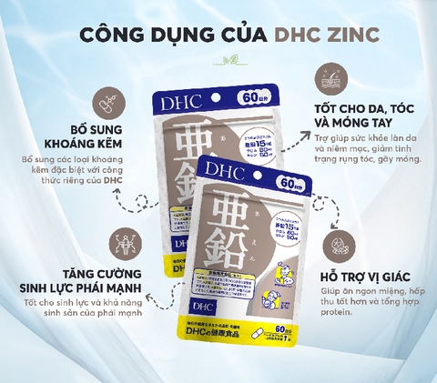 Viên uống bổ sung Kẽm ZinC DHC gói 30 ngày 30 viên hỗ trợ làm đẹp da, tóc, móng và giảm mụn