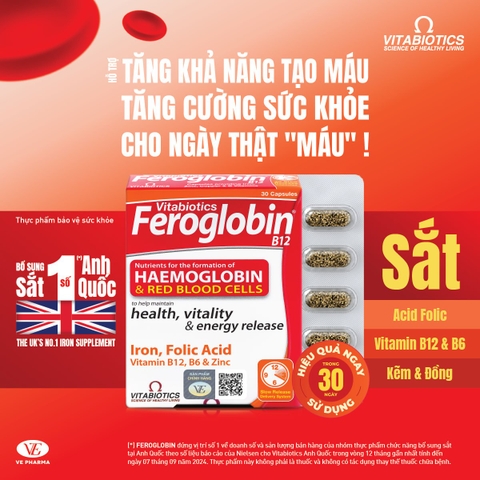 TPBVSK Feroglobin B12 Haemoglobin Hộp 30 Viên Hỗ Trợ tăng khả năng tạo máu, bổ sung sắt