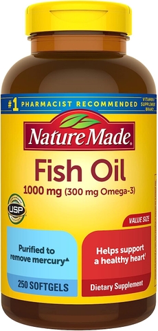 Dầu cá Nature Made Fish Oil 1000mg (300mg Omega-3) 250 viên hỗ trợ sáng mắt, tim mạch, huyết áp trí não