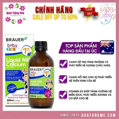 Thực phẩm bổ sung Canxi dạng sữa Brauer Baby Kids 200ml cho bé từ 7 tháng tuổi