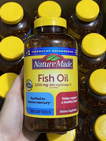 Dầu cá nature made fish oil omega 3 1200mg 300 viên hỗ trợ sáng mắt, tim mạch và huyết áp