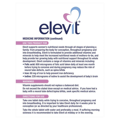 Viên uống bổ sung vitamin tổng hợp cho phụ nữ mang thai elevit pregnancy multivitamin 100 viên 