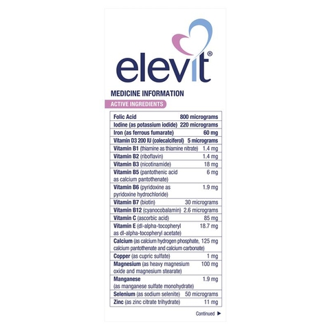 Viên uống bổ sung vitamin tổng hợp cho phụ nữ mang thai elevit pregnancy multivitamin 100 viên 