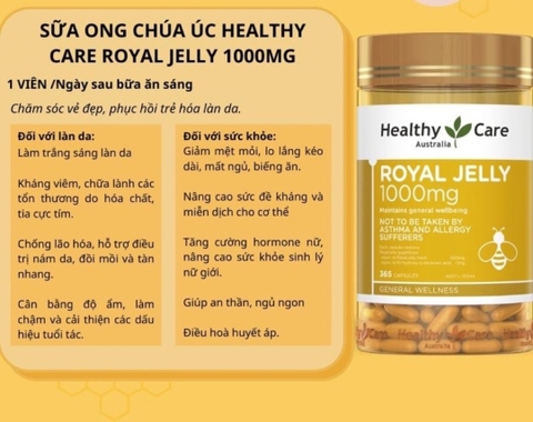 Sữa ong chúa Heathy Care Royal Jelly đẹp da, chậm lão hóa 365 viên