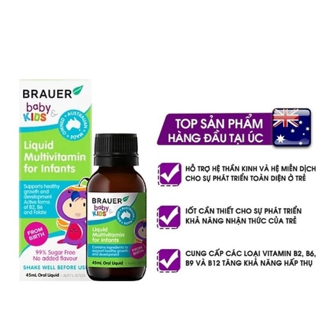 Brauer liquid multivitamin for infans 45ml cho trẻ sơ sinh 0-12 tháng tuổi