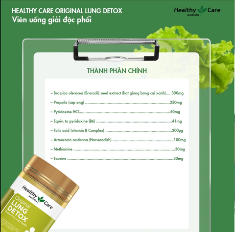 Giải Độc Phổi Healthy Care Lung Detox 180 Viên Nhập Khẩu Chính Hãng Úc