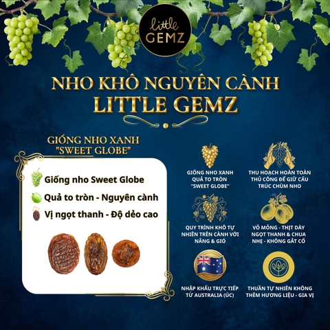Nho khô trên cành Úc Little Gemz Sweet Globe Dried Table Grape Cluster 250g