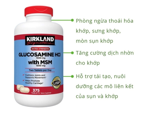 Glucosamine HCL With MSM Kirkland Signature hỗ trợ xương khớp hộp 375 viên