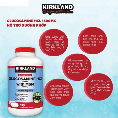 Glucosamine HCL With MSM Kirkland Signature hỗ trợ xương khớp hộp 375 viên