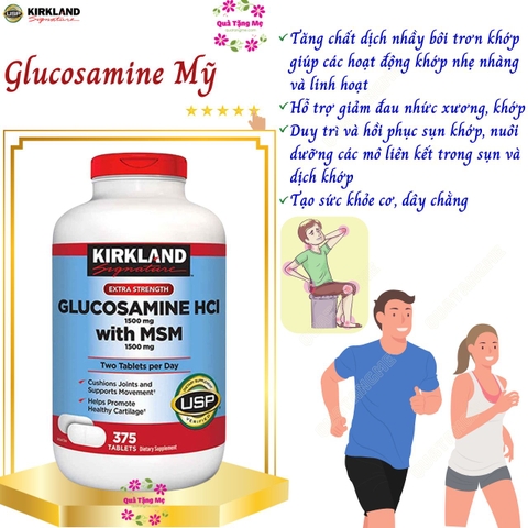 Glucosamine HCL With MSM Kirkland Signature hỗ trợ xương khớp hộp 375 viên