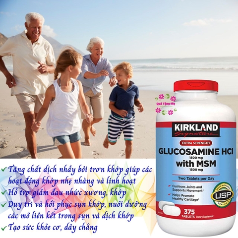 Glucosamine HCL With MSM Kirkland Signature hỗ trợ xương khớp hộp 375 viên
