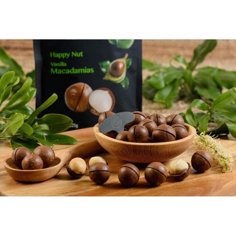 Hạt maca nguyên vỏ Úc happy nut vị vanilla macadamias Úc 225g