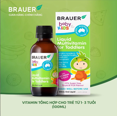 Vitamin tổng hợp cho bé từ 1 - 3 tuổi Brauer Baby Kids Liquid Multivitamin for Toddlers 100ml dạng nước 100ml