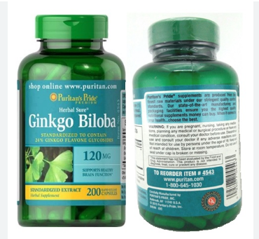 Bổ não puritan's pride ginkgo biloba 120mg tăng lưu thông máu não, tăng cường trí nhớ 200 viên