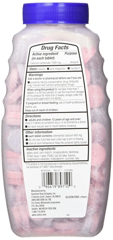 Viên nhai hỗ trợ bao tử ultra strengthe antacid calcium carbonate kirkland signature 1000mg 265 viên