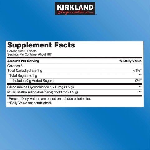 Glucosamine HCL With MSM Kirkland Signature hỗ trợ xương khớp hộp 375 viên