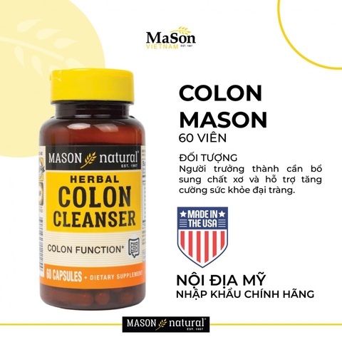 Mason Natural Colon Cleanser hộp 60 viên Hỗ trợ tăng cường sức khỏe đại tràng 60 viên