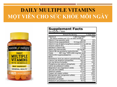 Viên vitamin và khoáng tổng hợp Mason Natural Daily Multiple Vitamins With Minerals 60 viên
