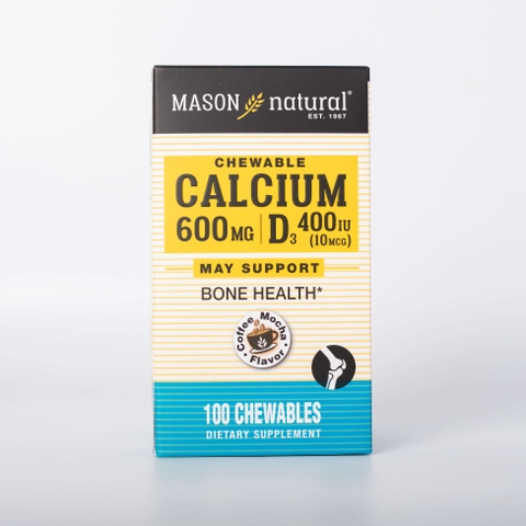 Viên Nhai Bổ Sung Canxi và Vitamin D3 Hỗ Trợ Xương Chắc Khỏe, Tăng Chiều Cao Mason Nature Calcium 600MG + D3 Hộp 100v