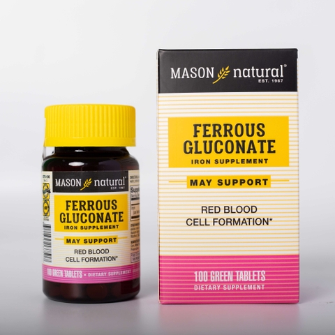 Viên Uống Sắt Cho Bà Bầu MASON NATURAL Ferrouse Gluconate Giúp Bổ Máu, Tăng Tế Bào Hồng Cầu, Không Tanh 100 Viên
