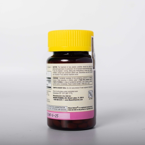Viên Uống Sắt Cho Bà Bầu MASON NATURAL Ferrouse Gluconate Giúp Bổ Máu, Tăng Tế Bào Hồng Cầu, Không Tanh 100 Viên