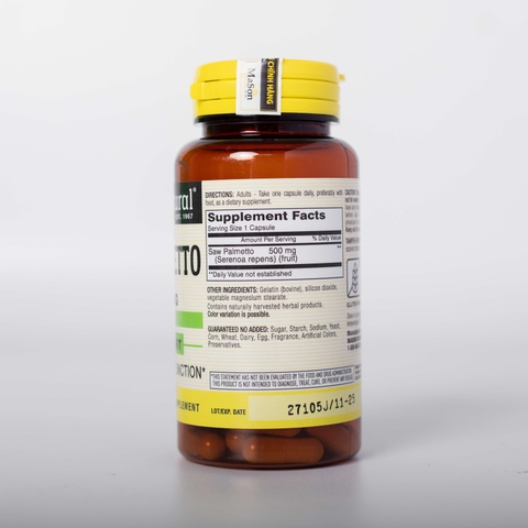 Viên uống hỗ trợ phì đại tuyến tiền liệt Saw Palmetto 500mg Mason Natural 60 viên