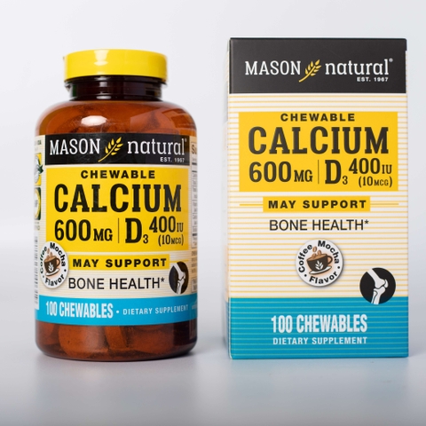 Viên Nhai Bổ Sung Canxi và Vitamin D3 Hỗ Trợ Xương Chắc Khỏe, Tăng Chiều Cao Mason Nature Calcium 600MG + D3 Hộp 100v