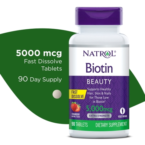 Viên ngậm natrol biotin extra strength fast dissolve beauty 5000mcg hỗ trợ da, móng, tóc hộp 90 viên