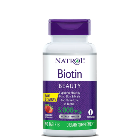 Viên ngậm natrol biotin extra strength fast dissolve beauty 5000mcg hỗ trợ da, móng, tóc hộp 90 viên