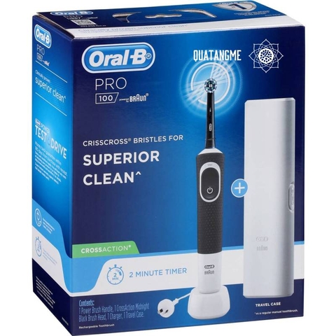 Bàn chải điện cao cấp oralb pro 100 crossaction midnight black brush head & travel care
