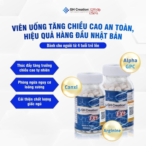 Tăng chiều cao độ tuổi từ 4 - 30 tuổi GH Creation EX + Nhật Bản giúp hỗ trợ phát triển chiều cao tự nhiên, lành tính và hiệu quả