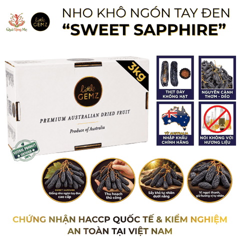 Nho Ngón Tay khô nguyên cành Little Gemz Sweet Sapphire Dried Grapes Clusterss 3kg