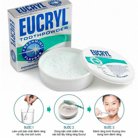 Bột bạc hà tẩy trắng răng Eucryl Tooth powder 50g làm sạch miệng, hơi thở thơm tho và răng trắng sáng hộp 50g