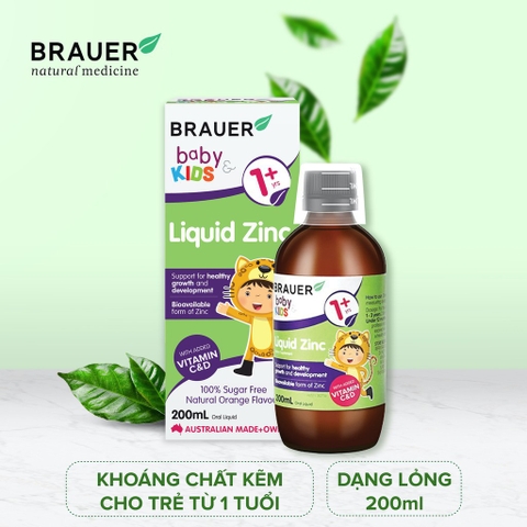 Siro bổ sung kẽm Brauer Baby Kids Liquid 200mL hỗ trợ trẻ biếng ăn cho trẻ từ 1 tuổi