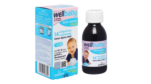 Vitabiotics Wellbaby Multi-Vitamin Liquid Chai 150ml 14 loại vitamin và khoáng chất thiết yếu cho bé