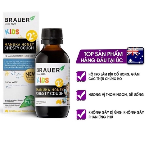 Siro giảm ho khan Brauer Kids Manuka Honey Dry Cough 100ml cho trẻ từ 2 tuổi trở lên