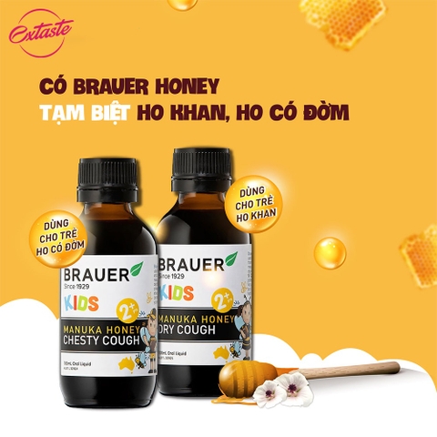 Siro giảm ho khan Brauer Kids Manuka Honey Dry Cough 100ml cho trẻ từ 2 tuổi trở lên