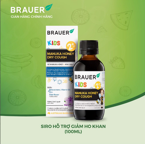Siro giảm ho khan Brauer Kids Manuka Honey Dry Cough 100ml cho trẻ từ 2 tuổi trở lên