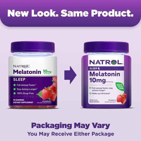 Hỗ trợ giấc ngủ ngon natrol melatonin sleep gummies 10mg hương dâu hộp 90 viên (kẹo dẻo)