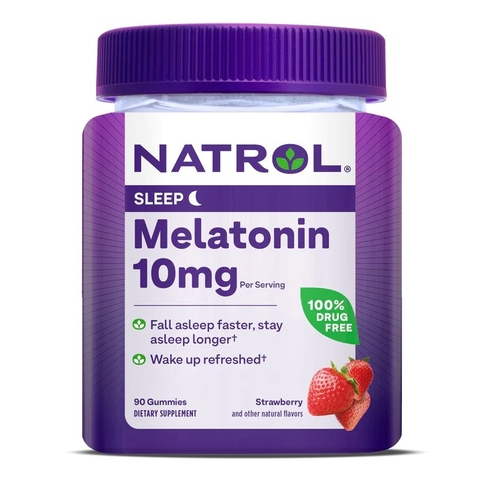 Hỗ trợ giấc ngủ ngon natrol melatonin sleep gummies 10mg hương dâu hộp 90 viên (kẹo dẻo)