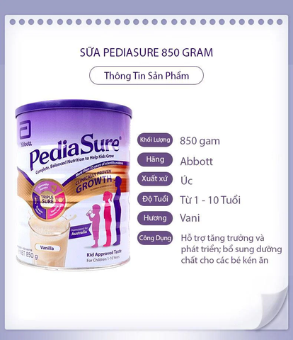 Sữa bột pediasure vani 850g nội địa Úc bổ sung dinh dưỡng cho trẻ 1-10 tuổi