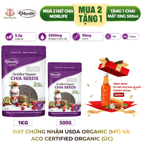 [MUA 2 TẶNG 1] - Mua 2 hạt chia hữu cơ Morlife, tặng mật ong hoa cà phê Golden Honey 500ml