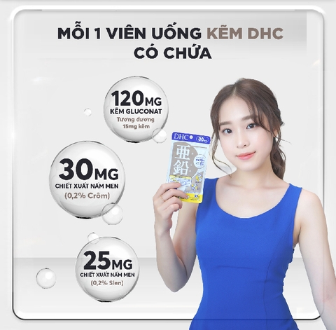 Viên uống bổ sung Kẽm ZinC DHC gói 30 ngày 30 viên hỗ trợ làm đẹp da, tóc, móng và giảm mụn