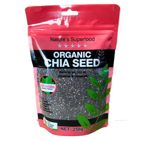 Hạt chia hữu cơ organic chia seed nature's superfood 250g chứa dinh dưỡng cao: protein, canxi, omega 3 và chất xơ hỗ trợ tiêu hóa, tiểu đường mỡ máu, giảm cân