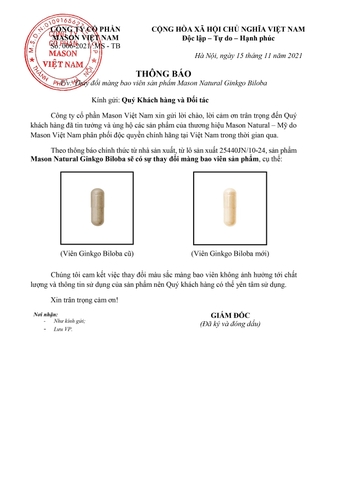 Viên Uống Mason Natural Ginkgo Biloba Hỗ Trợ Chức Năng Bộ Não, Hệ Thần Kinh 60 Viên
