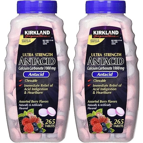 Viên nhai hỗ trợ bao tử ultra strengthe antacid calcium carbonate kirkland signature 1000mg 265 viên
