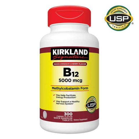 Vitamin b12 kirkland signature 5000mcg 300 viên ngậm hỗ trợ chức năng hệ thần kinh, sản sinh năng lương